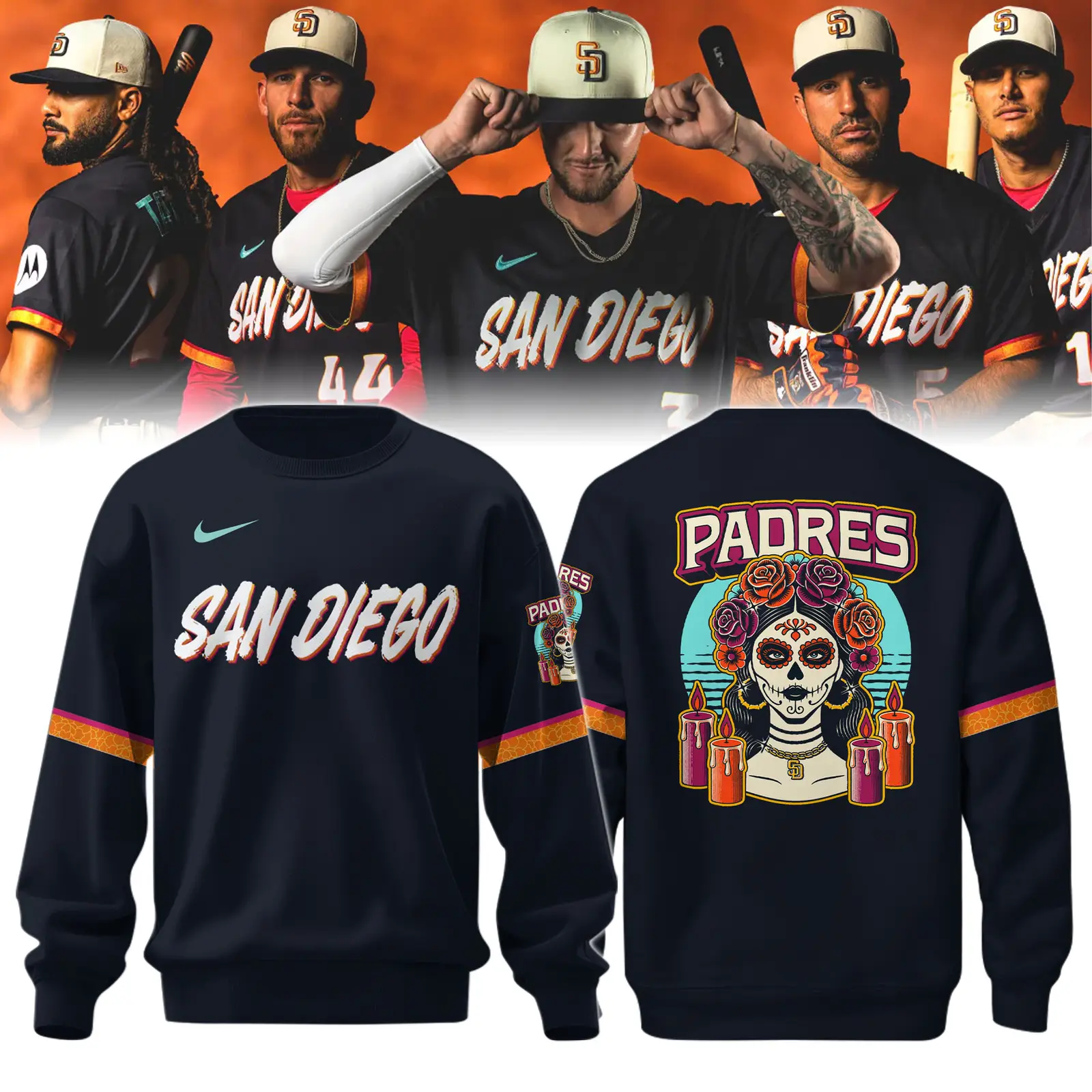 SD Padres 2026 City Connect Stadium Sweatshirt Dia de los Muertos Inspired Father's Day Gift