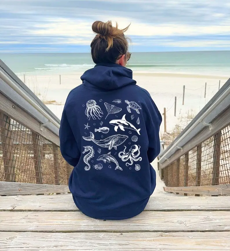 Sea Animal Hoodie Underwater Sea Life Hoodie Summer Vacations Women's Apparel Beach Lover Gifts