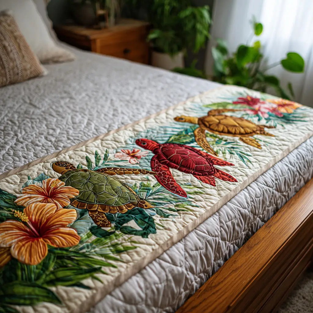 Sea Bloom Quilted Bed Runner Sea Bloom Flow A Lovely Coastal Gift