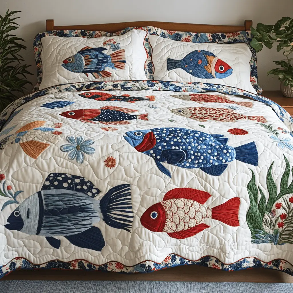 Sea Bloom Quilted Bedding Set Warm and Elegant Bedding Gift Set for Every Home Sea Bloom Quilted Bedding Set Warm and Elegant Bedding Gift Set for Every Home - Image 1