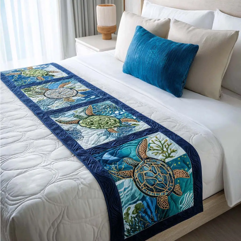 Sea Breeze Drift Quilted Bed Runner Sea Breeze Drift Ocean-Lover Gift