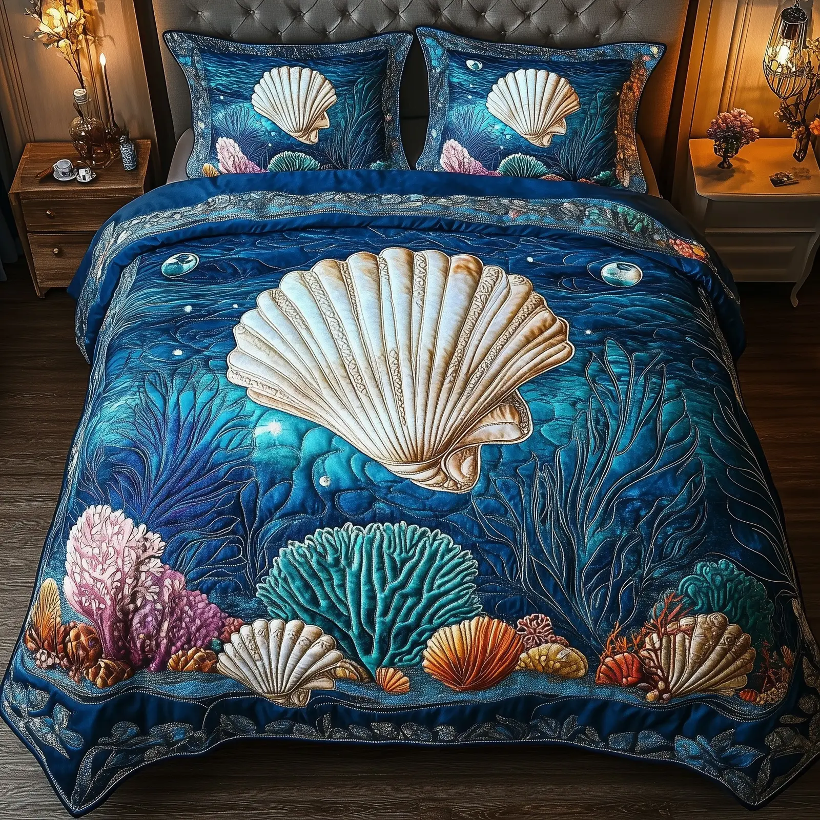 Sea Breeze Quilted Bedding Set Floral Print