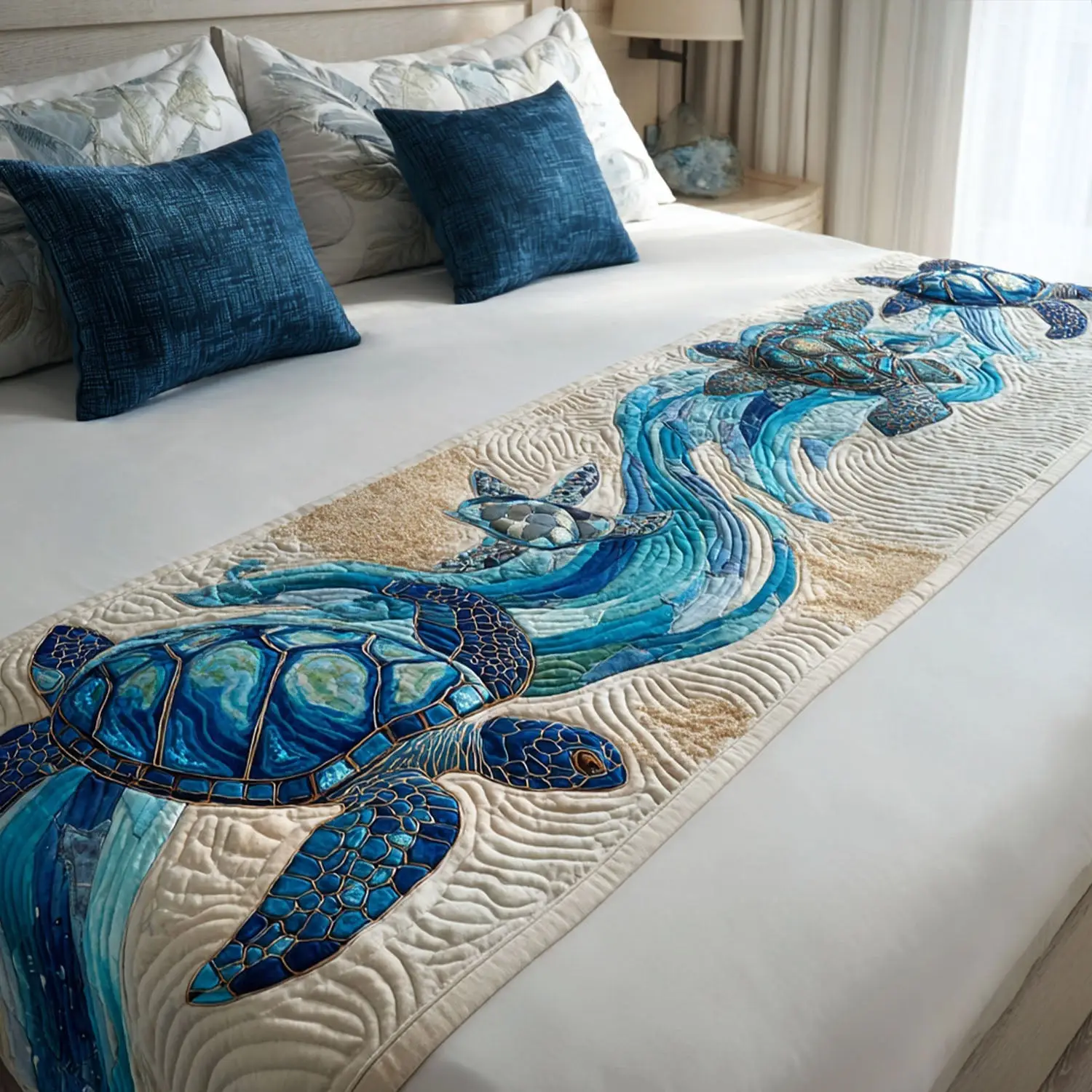 Sea Breeze Turtle Quilted Bed Runner Sea Turtle Breeze Summer Gift for Daughter