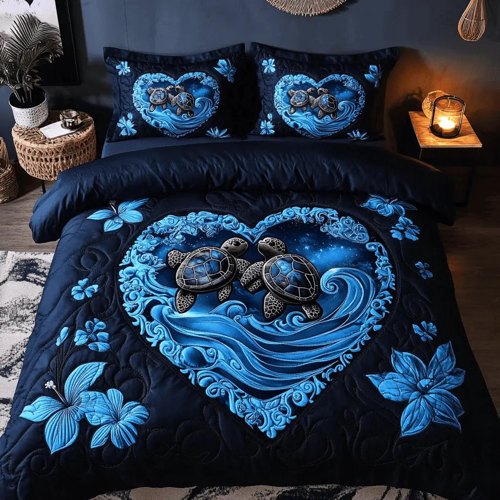 Sea Breeze Turtle Quilted Bedding Set Sea Turtle Aesthetic Best Valentines Room Ideas For Her