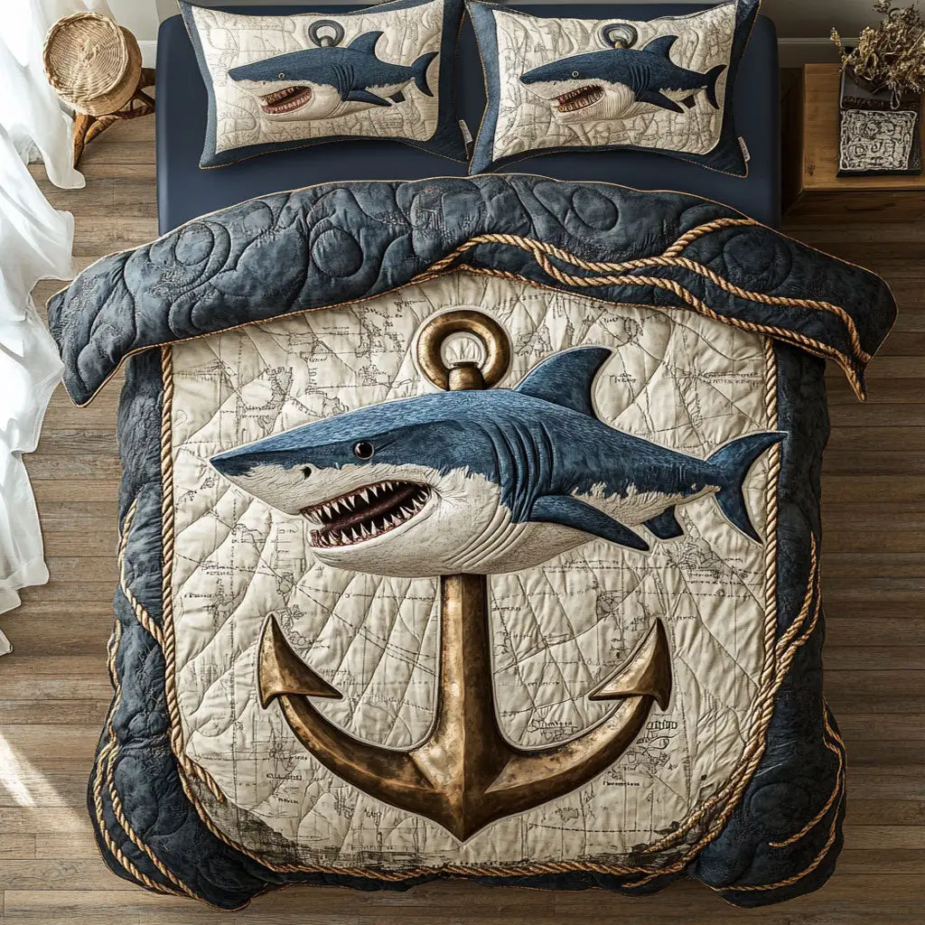 Sea Lord Quilted Bedding Set Duvet Cover Bedspread Bedroom Decor Presents
