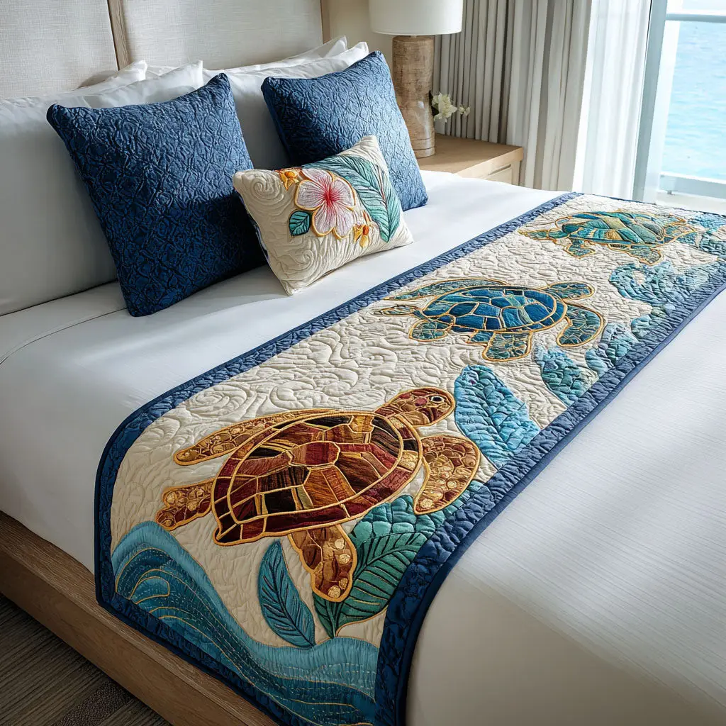 Sea Meadow Quilted Bed Runner Sea Meadow Coastal Gift for Beach Lovers