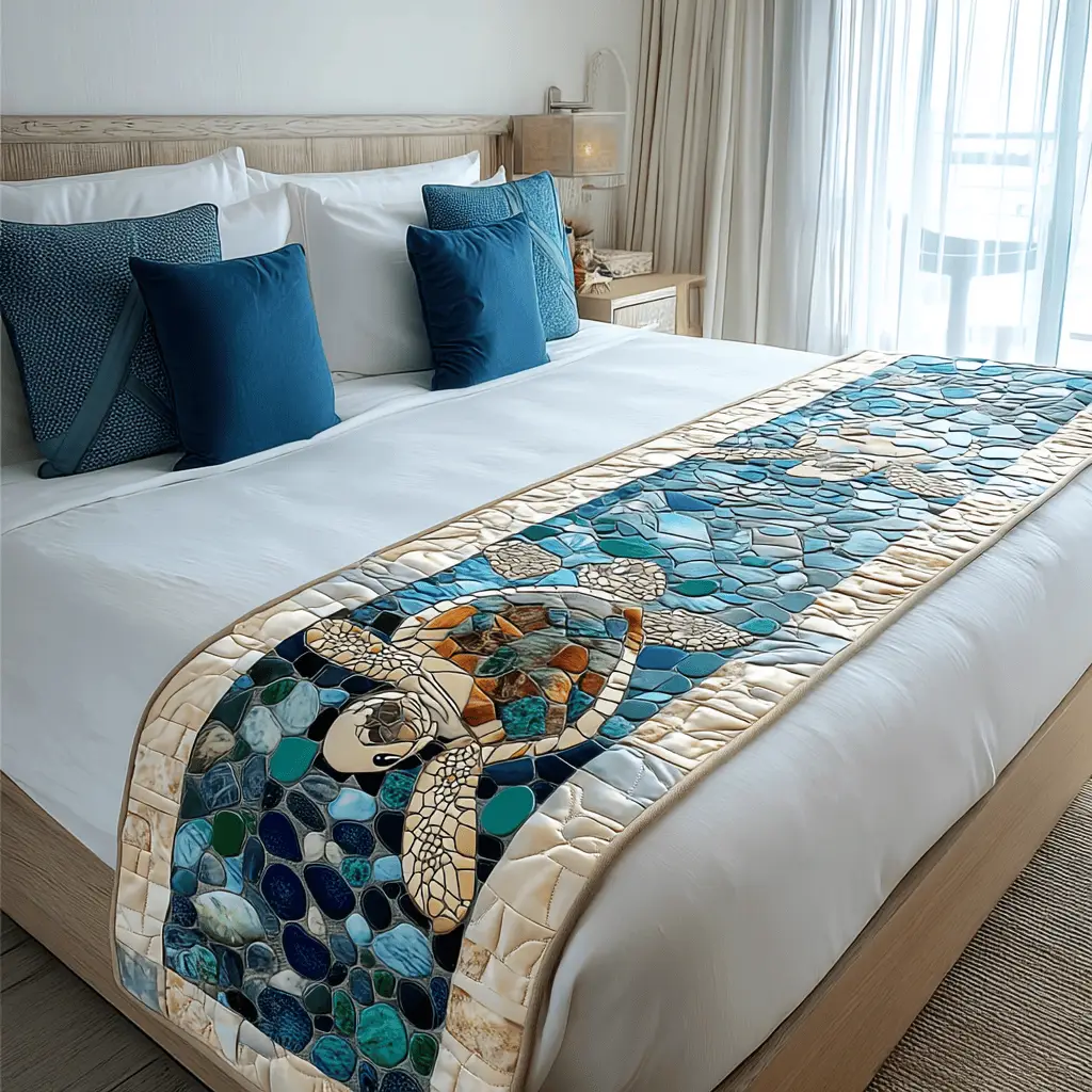 Sea Sage Quilted Bed Runner Sea Sage Palette Gift for Coastal Homes