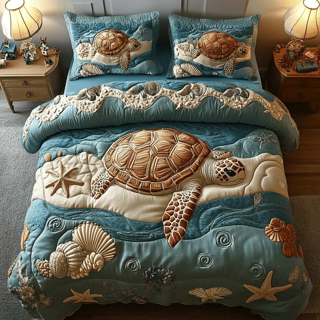 Sea Serenity Quilted Bedding Set Stylish Bedding Merch Gift for Home Lovers