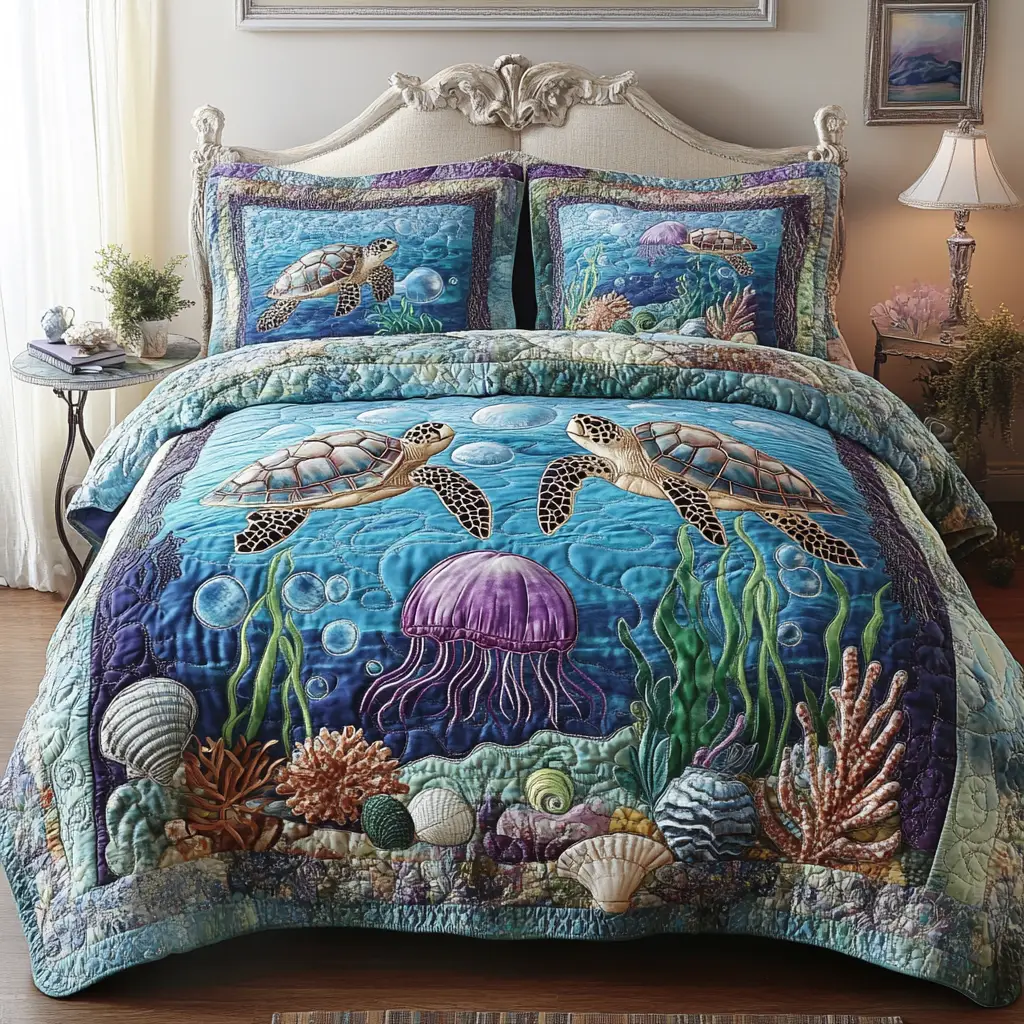 Sea Stroll Quilted Bedding Set Ultra-Soft Bedding Set for a Hotel-Like Experience