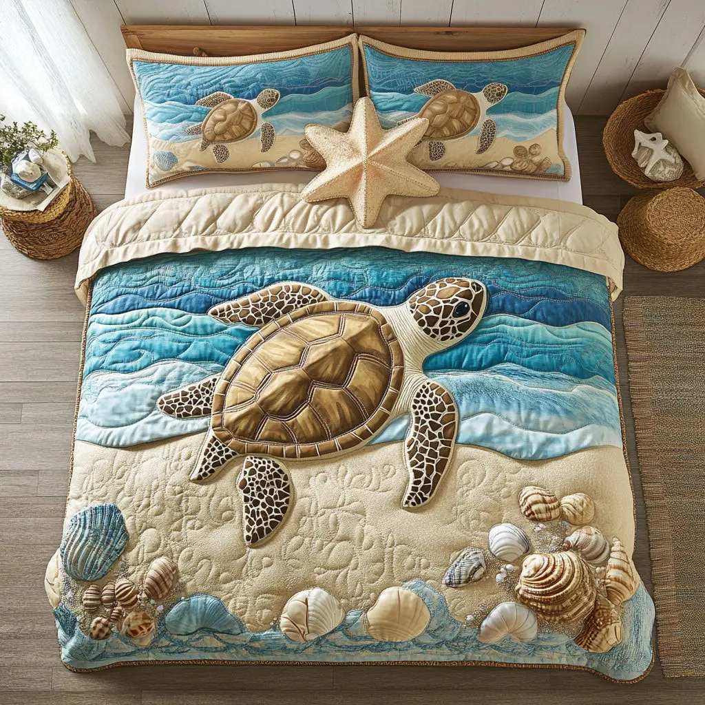 Sea Turtle Dream Quilted Bedding Set Duvet Cover Bedspread  Bedroom Decor For Couples