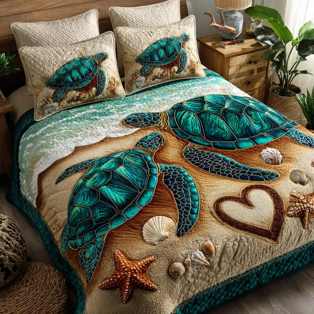 Sea Turtle Ocean Pair Quilted Bedding Set Valentine Day Gifts For Employees