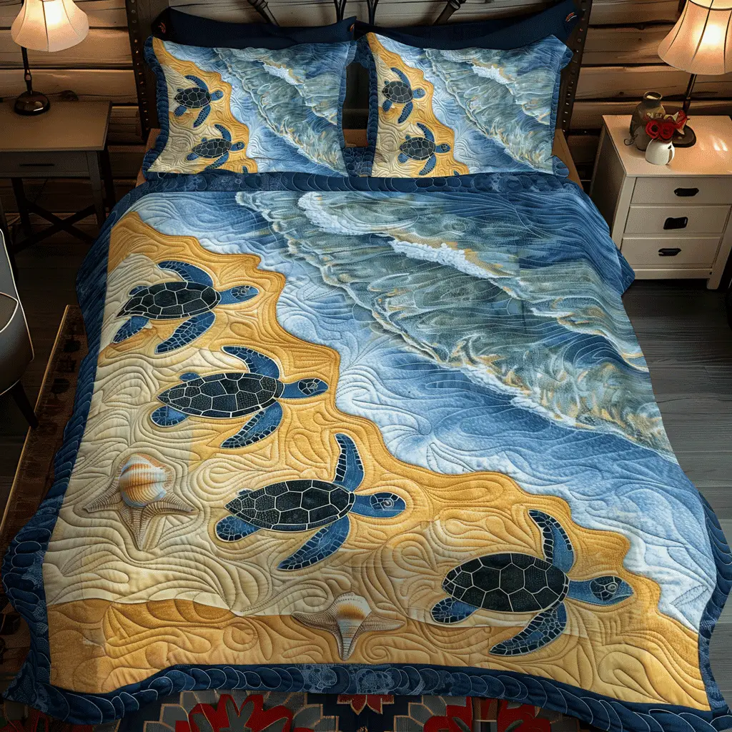 Sea Turtle Quilt Bedding Set Summer Beach Duvet Covers Great Mother's Day Gift For Wife