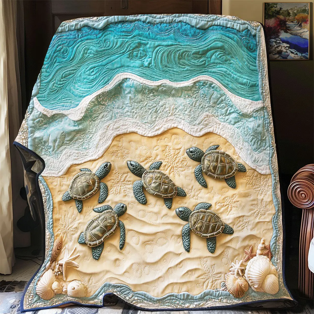 Sea Turtle Quilt Unique Holiday Gift Idea with Quilt Blanket Sea Turtle Quilt Unique Holiday Gift Idea with Quilt Blanket - Image 1