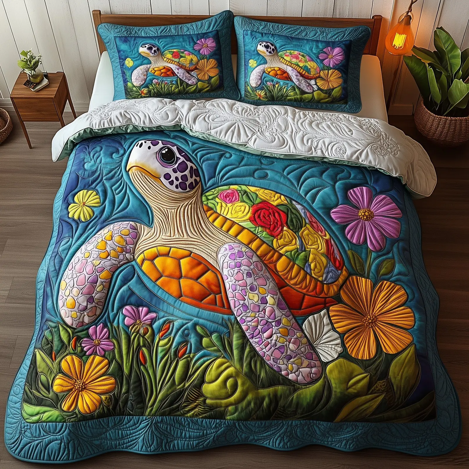 Sea Turtle Quilted Bedding Set Duvet Cover Bedspread Ocean Theme cute Presents For Animals Lovers Sea Turtle Quilted Bedding Set Duvet Cover Bedspread Ocean Theme cute Presents For Animals Lovers - Image 1