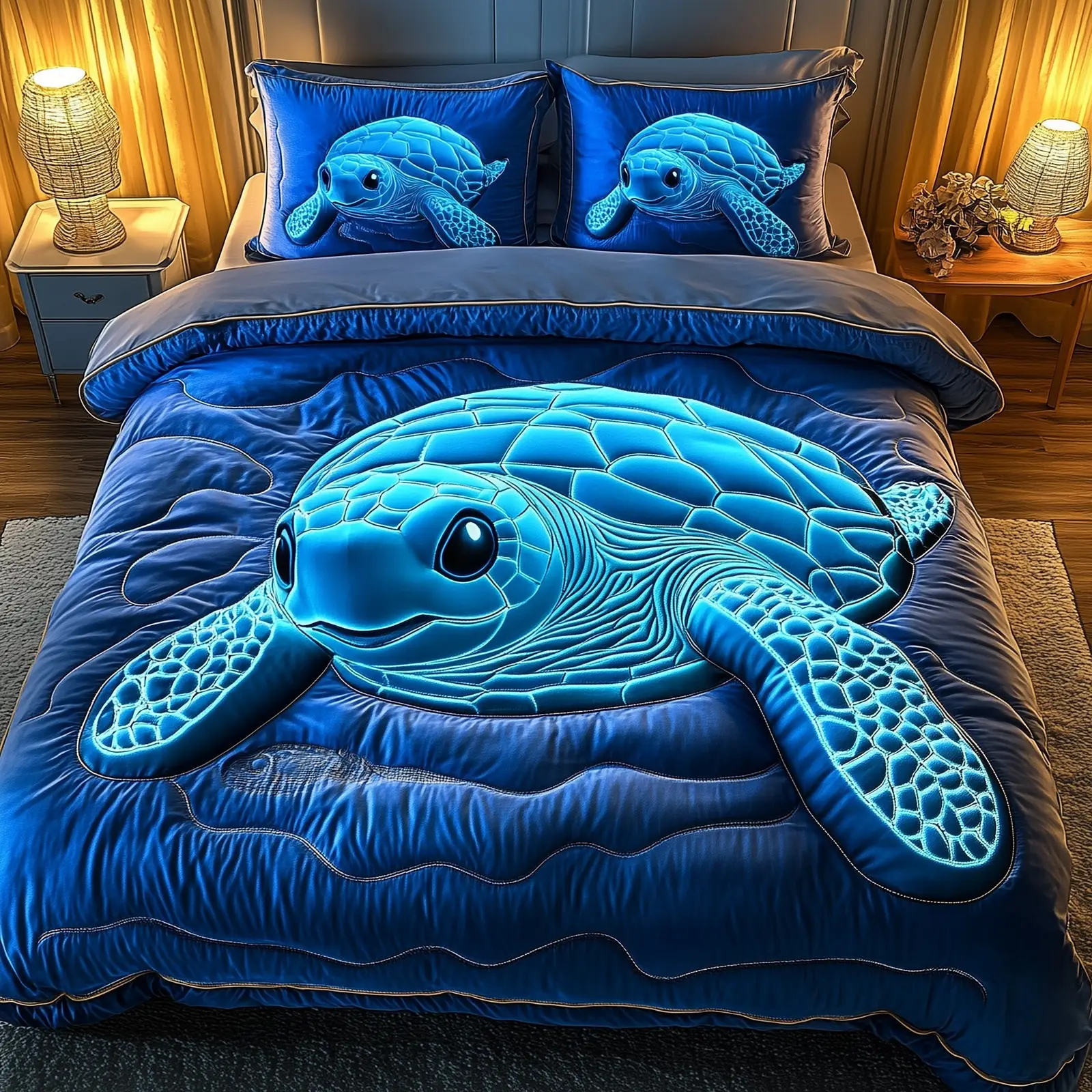 Sea Turtle Quilted Bedding Set Duvet Cover Bedspread Sea Theme Presents For Ocean Lovers
