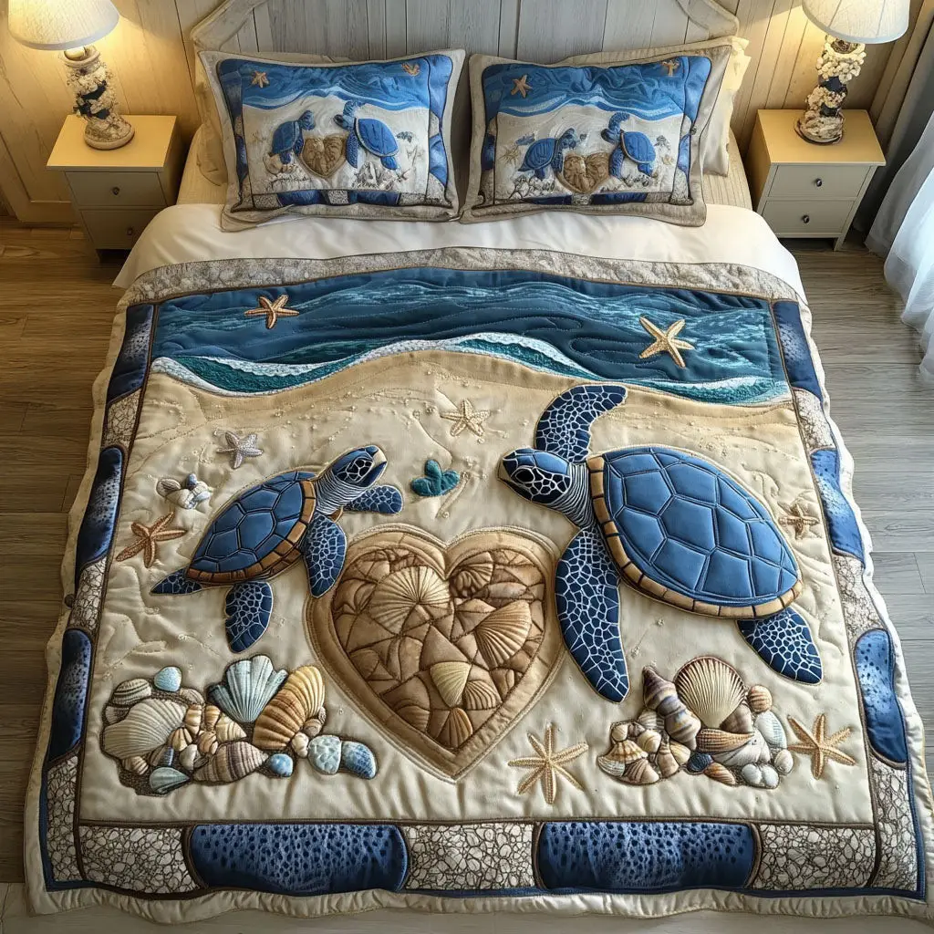 Sea Turtle Quilted Bedding Set Sea Of Devotion Duvet Cover Valentine Day Present For Her