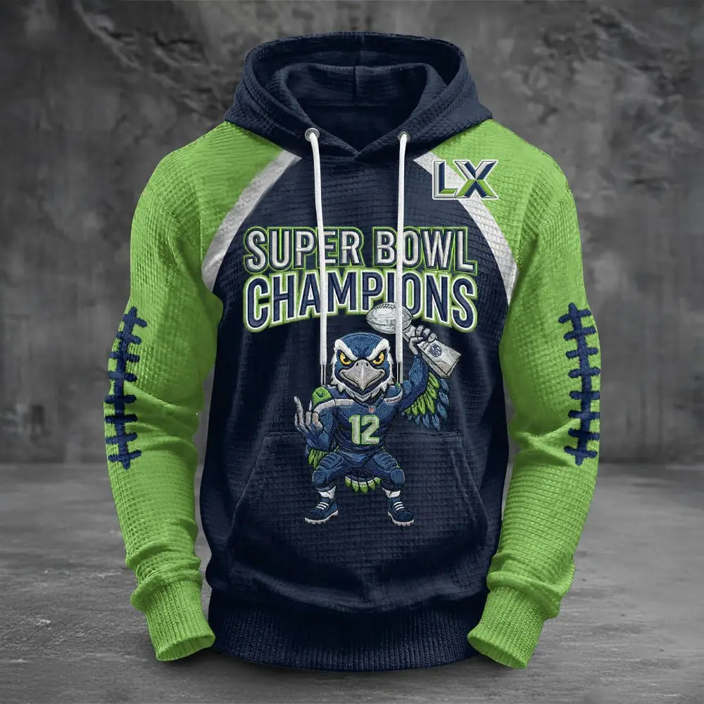 Seahawks Champions 2026 Hoodie Waffle Mens Seahawks Super Bowl Cloting Gift Ideas