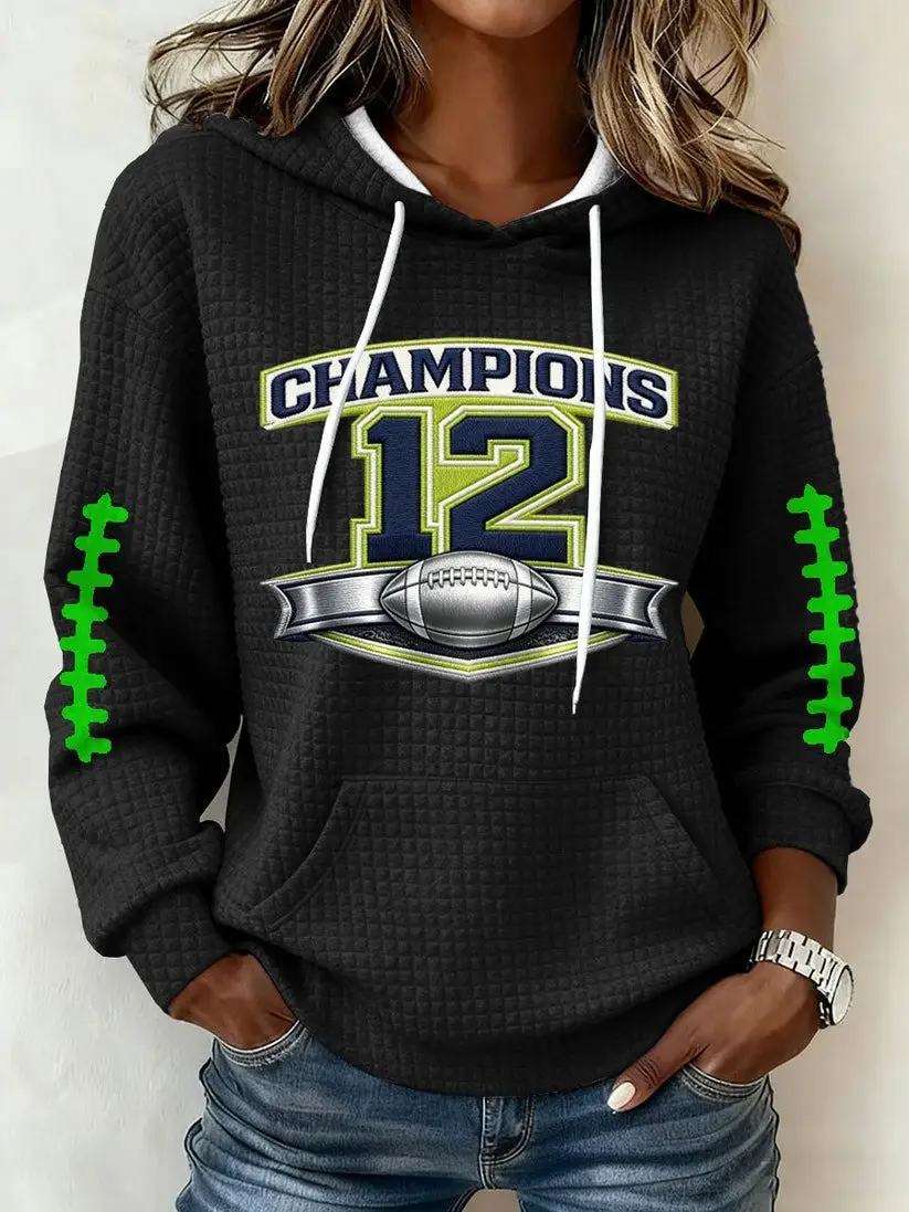 Seahawks Championship Hoodie Waffle We're 12 Seattle Football Merch Fan Gifts