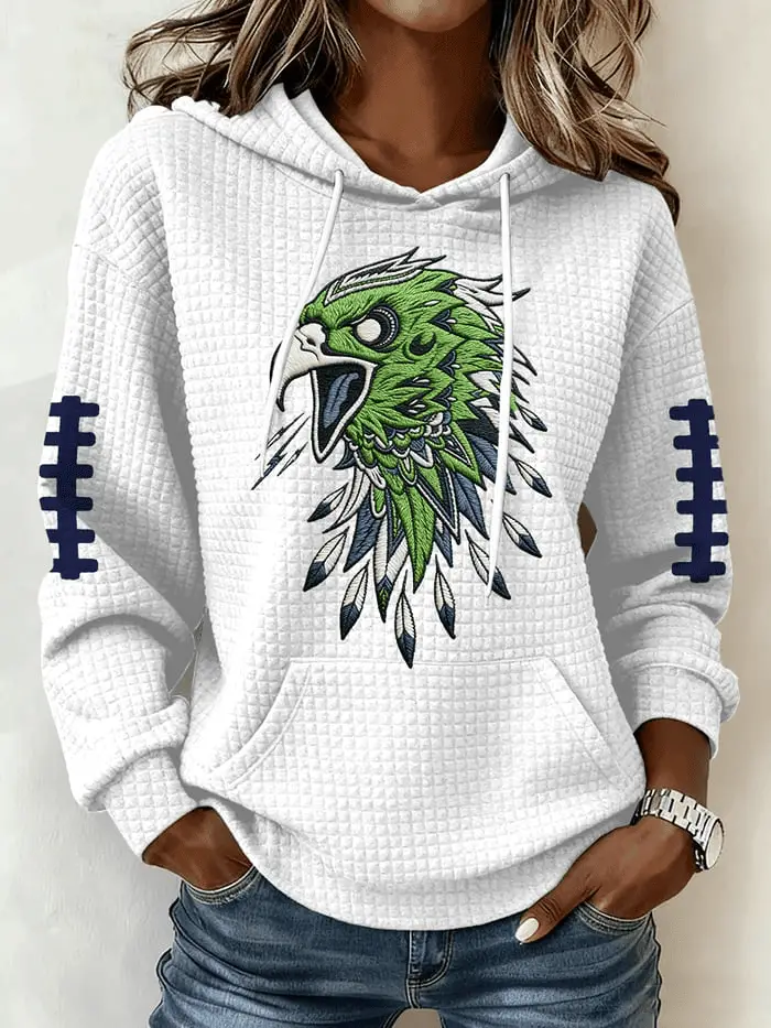 Seahawks Football Merch Seattle Football Waffle Hoodie Women's Game Day Outfit