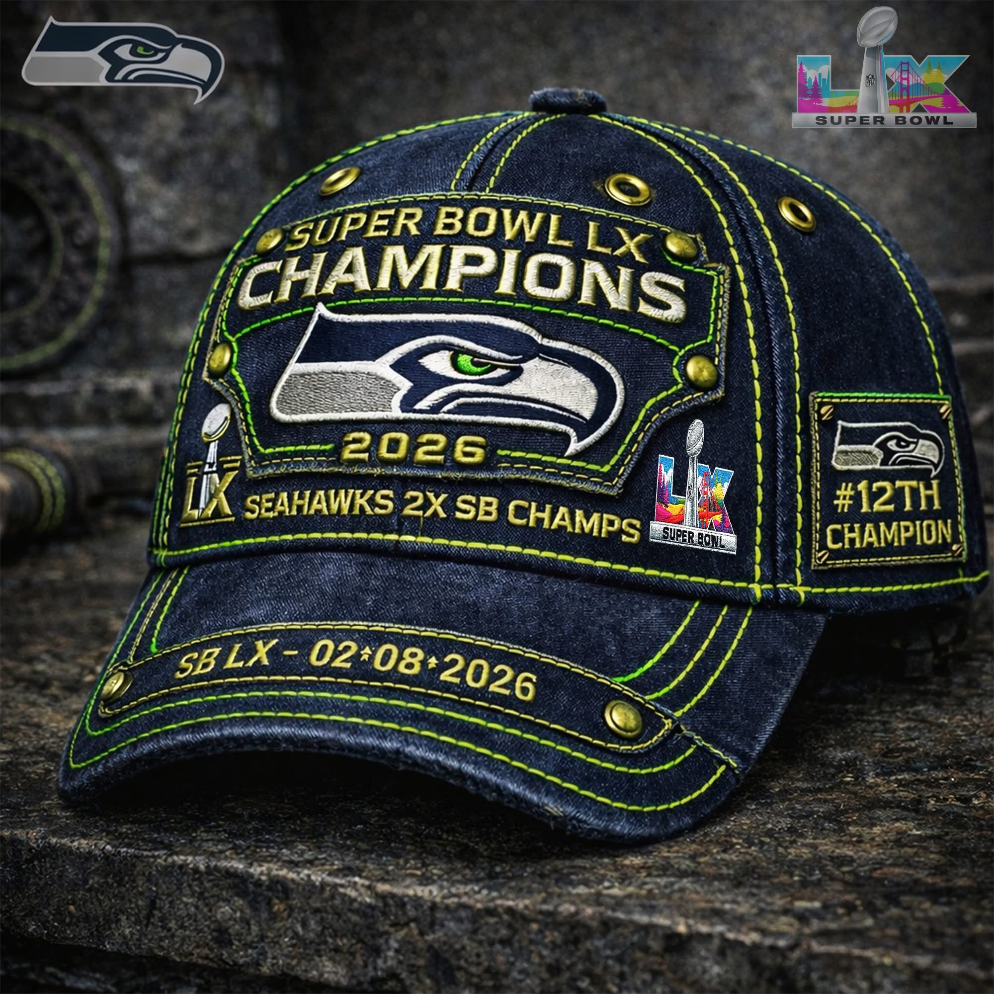 Seahawks Super Bowl Champions 2026 Baseball Cap 2x SB Champs Clothes Gift For Team Mom