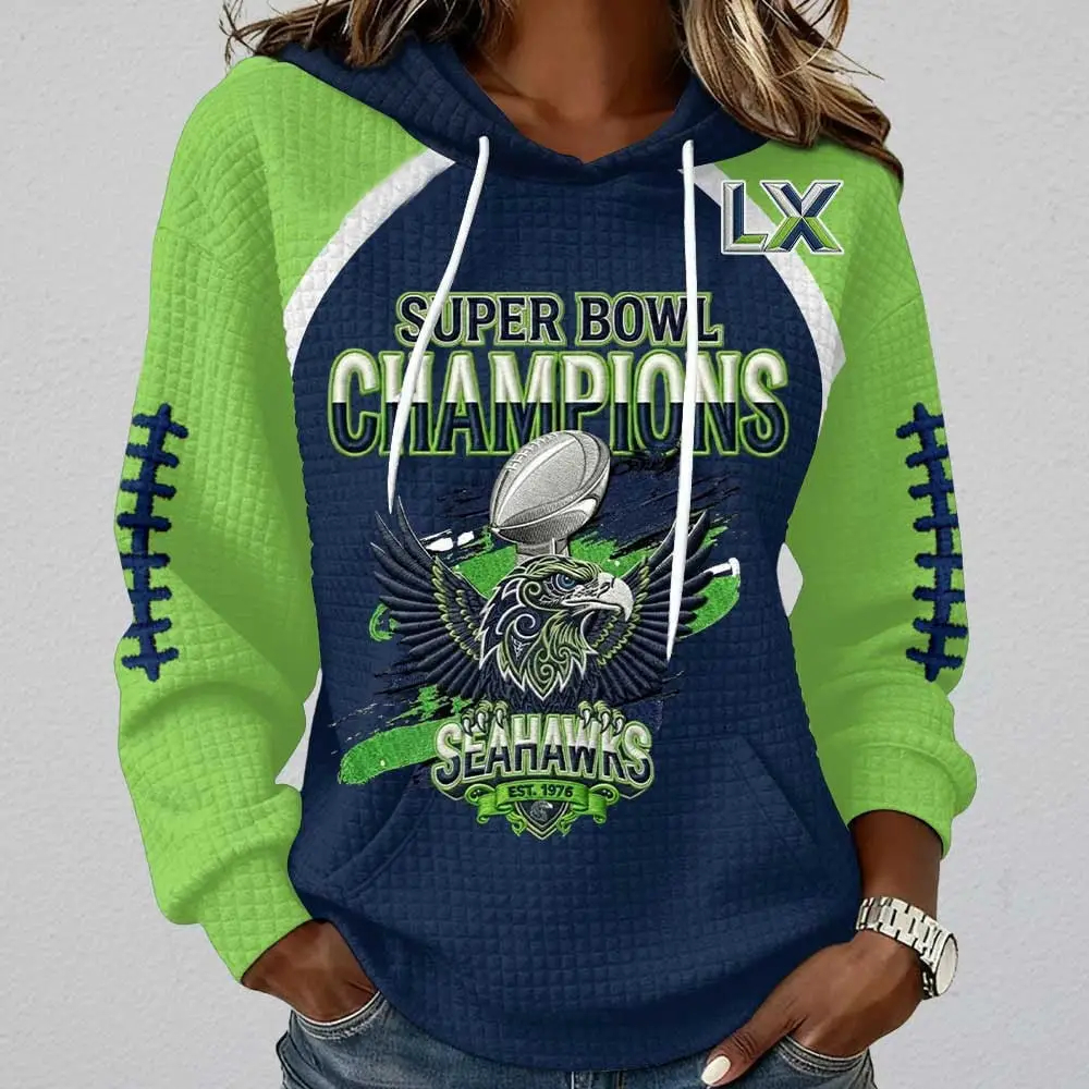 Seahawks Super Bowl Champions Hoodie Waffle Seahawks Championship Merch Gift for Mom