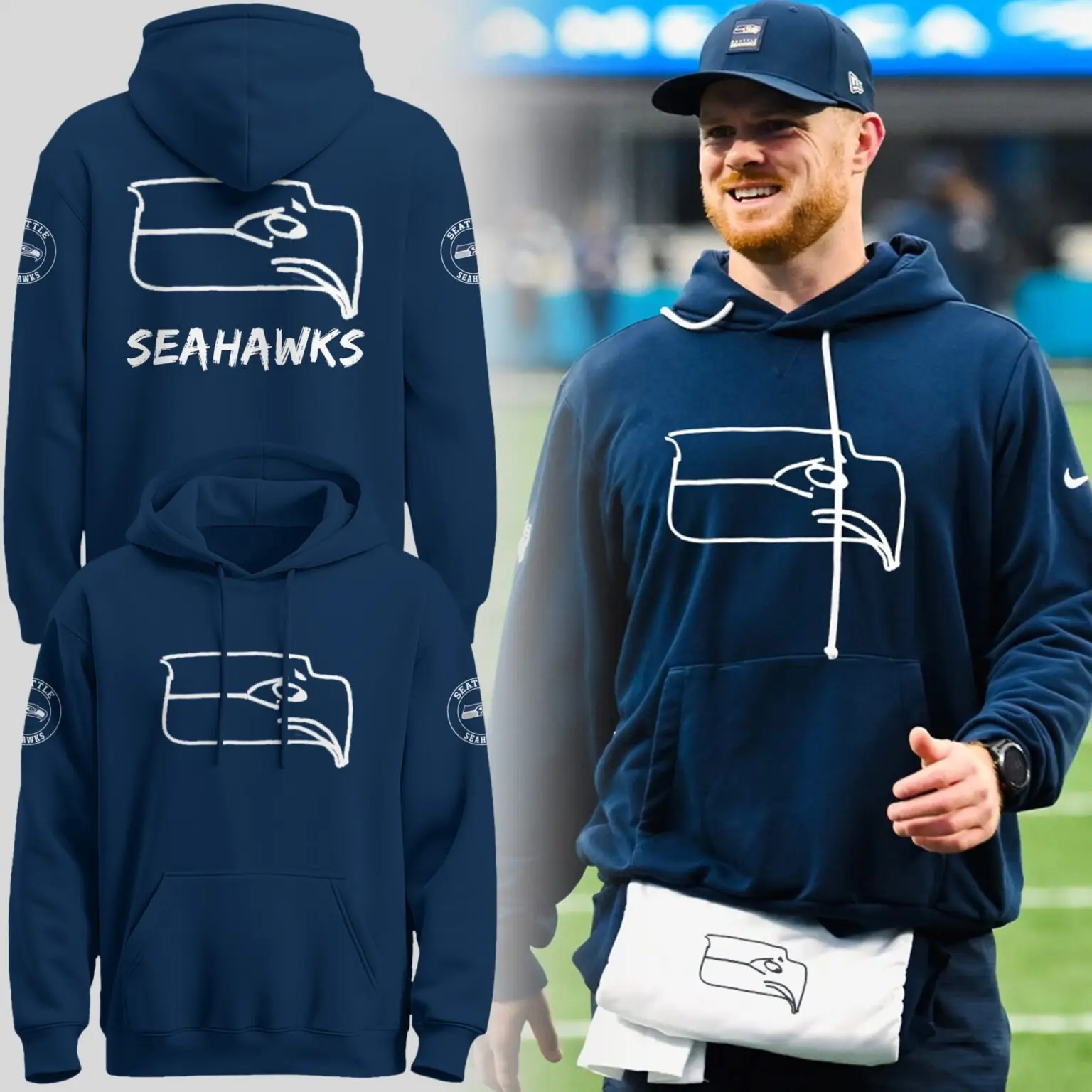 Seahawks Super Bowl Champions Merch Seattle Football New Logo Hoodie Best Gift for Husband