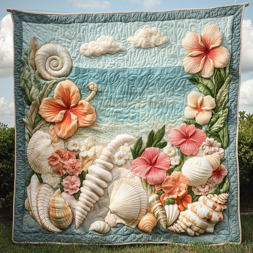 Seashell Chorus Quilted Blanket Christmas Throw Blanket Best Fishing Themed Presents Seashell Chorus Quilted Blanket Christmas Throw Blanket Best Fishing Themed Presents - Image 1