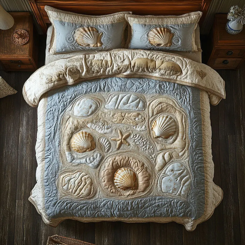 Seashell Quilted Bedding Set Duvet Cover Bedspread Bedroom Decor Gifts For Husband
