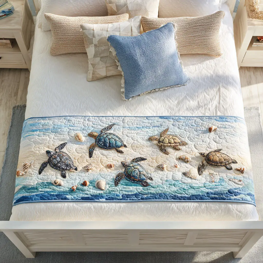 Seaside Serene Quilted Bed Runner Calm Coastal Decor Gift for Ocean Lovers