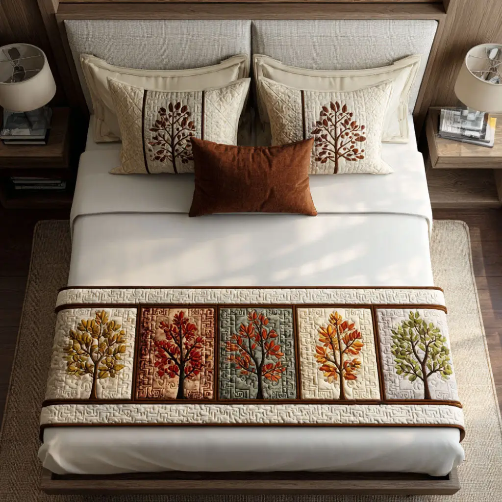 Seasons in Stitch Quilted Bed Runner Seasonal Pattern Touch Gift for Parents