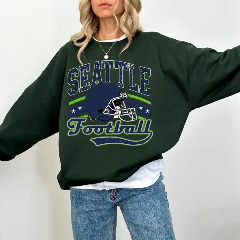Seattle Football Sweatshirt Women's Game Day Clothes Seattle Seahawks Merch Fan Clothing Gifts