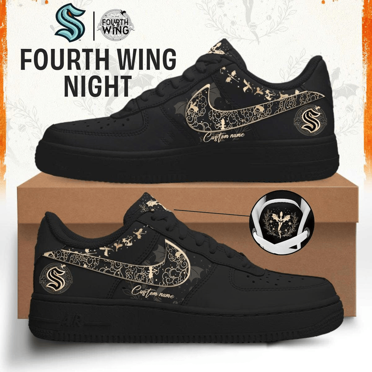 Seattle Kraken Fourth Wing Night Air Force 1 Shoes Sneakers 2026 Seattle Kraken Merch Fan Gifts