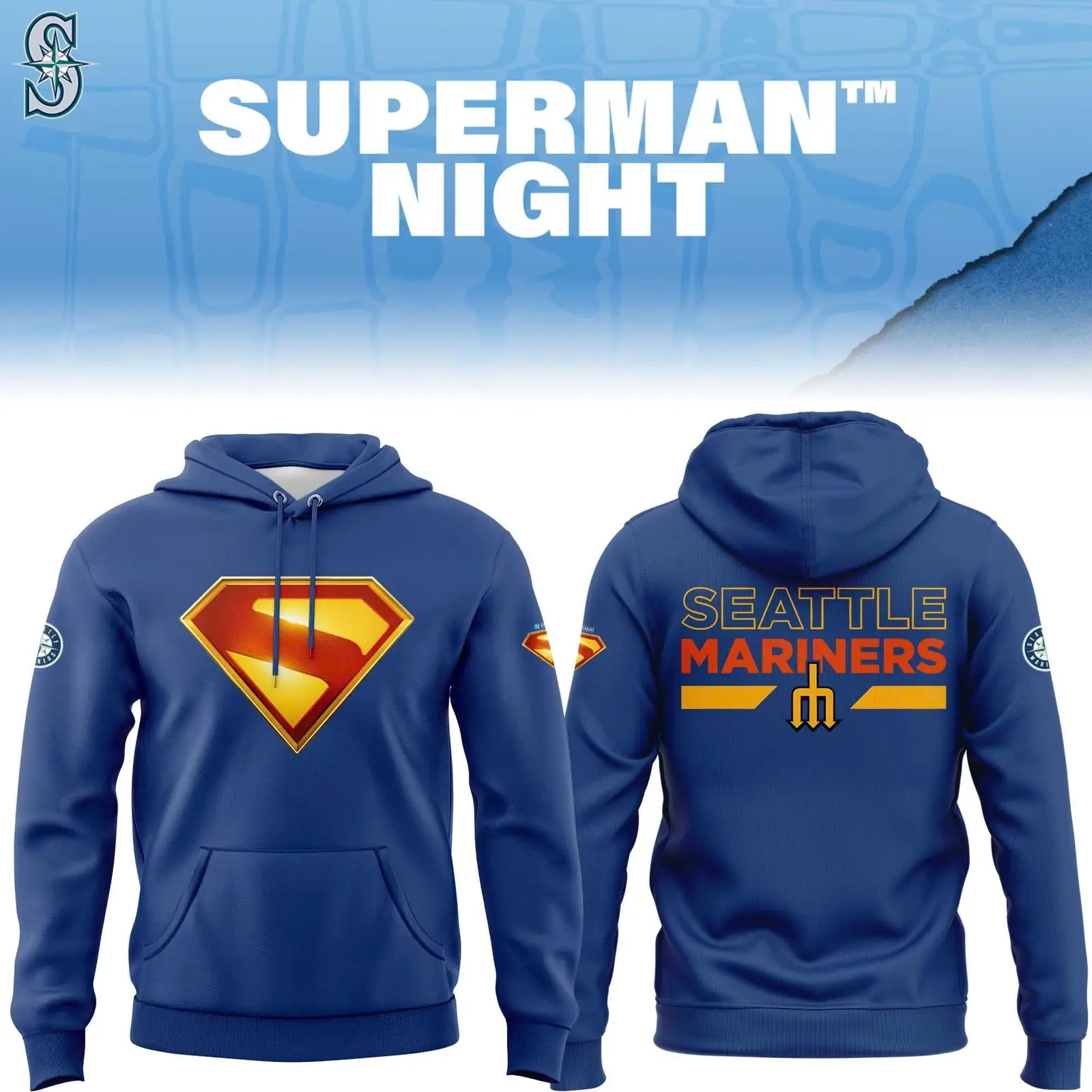 Seattle Mariners Superman Night Hoodie Seattle Mariners Fan Merch Father's Day Gift Ideas