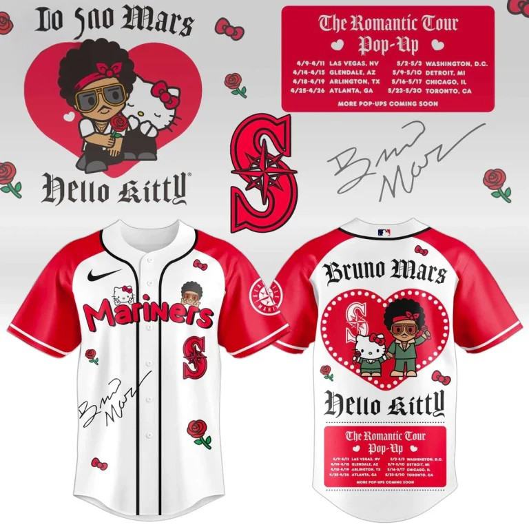 Seattle Mariners X Bruno X Hello Kitty 2026 Jersey The Romantic Tour 2026 Gift Ideas