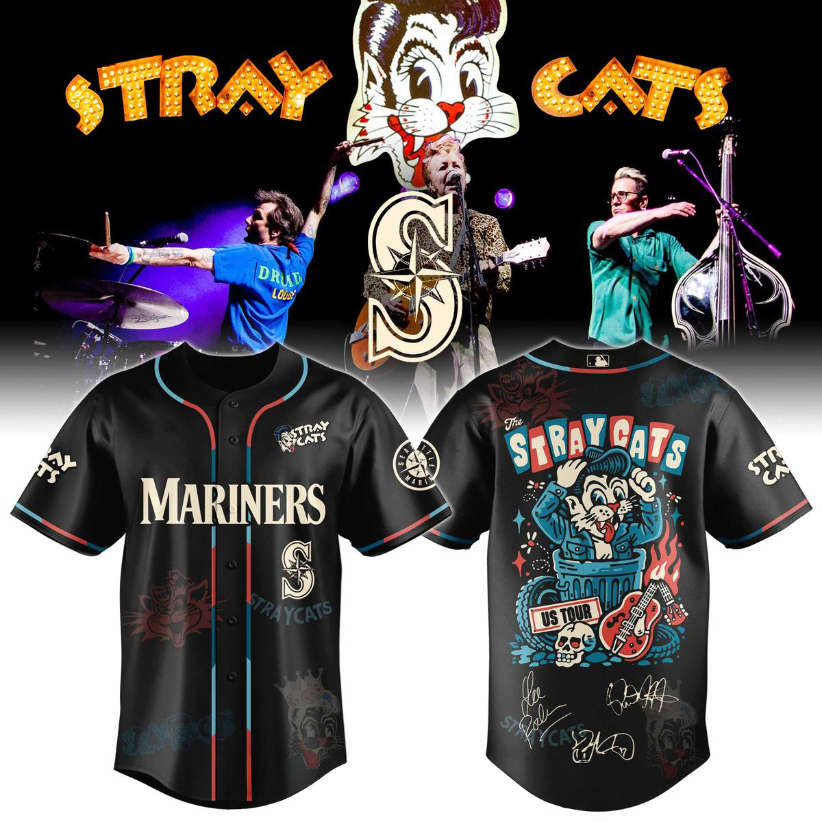 Seattle Mariners x Stray Cats US Tour 2026 Jersey Seattle Mariners Merch Gifts For Brothers