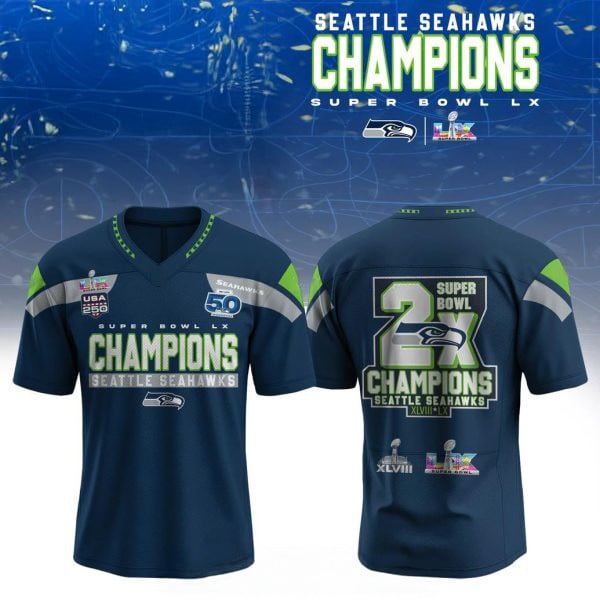 Seattle Seahawks 2X Super Bowl Champions 2026 Blue Jersey x 250th Anniversary USA Gift For Patriotics Fans