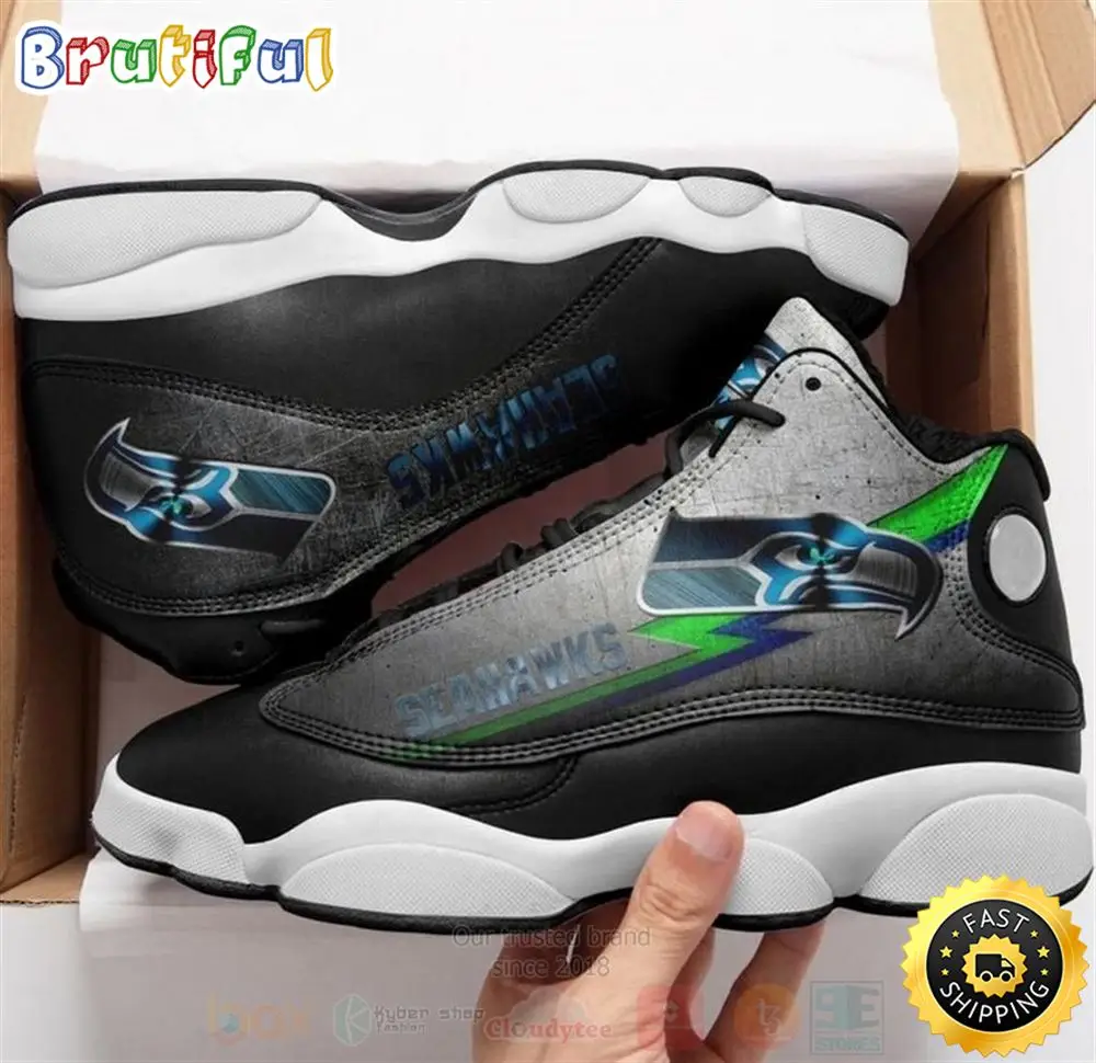 Seattle Seahawks Nfl Big Logo Football Team Air Jordan 13 Shoes Seattle Seahawks Nfl Big Logo Football Team Air Jordan 13 Shoes - Image 1