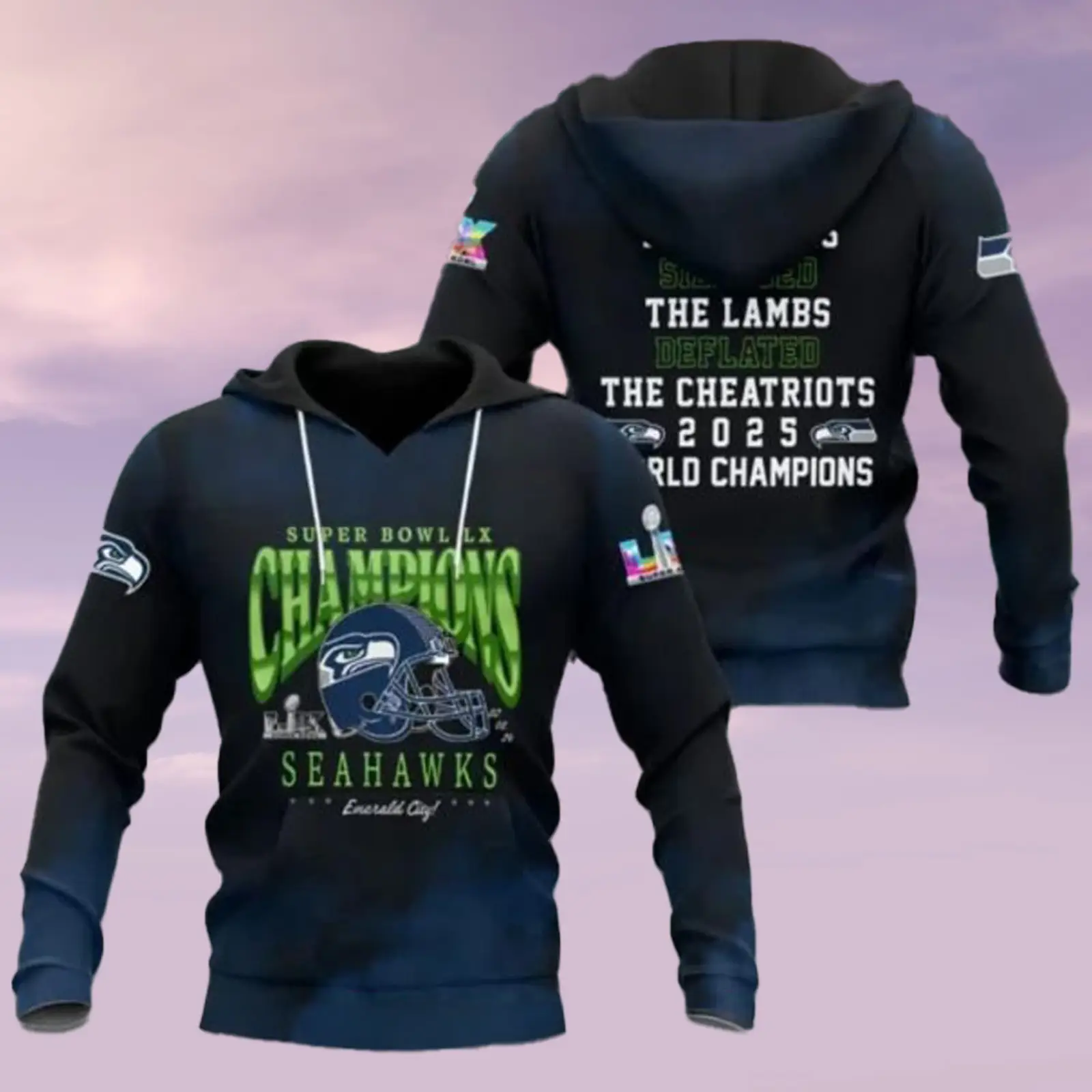 Seattle Seahawks Super Bowl LX Champions 2026 Emerald City Hoodie World Champions Football Team Apparel Gift For Him