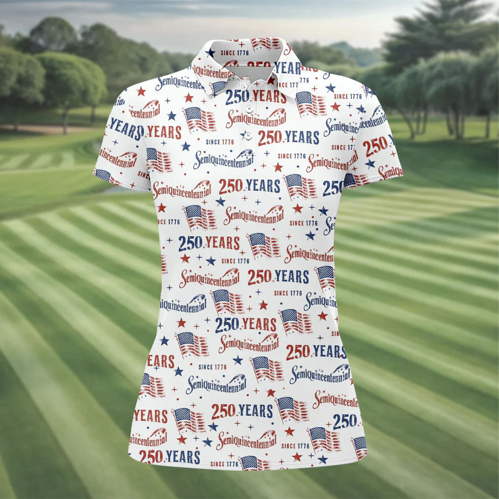 Semiquincentennial 250 Years Golf Polo Shirt 4th Of July Patriotic Gift for Mom