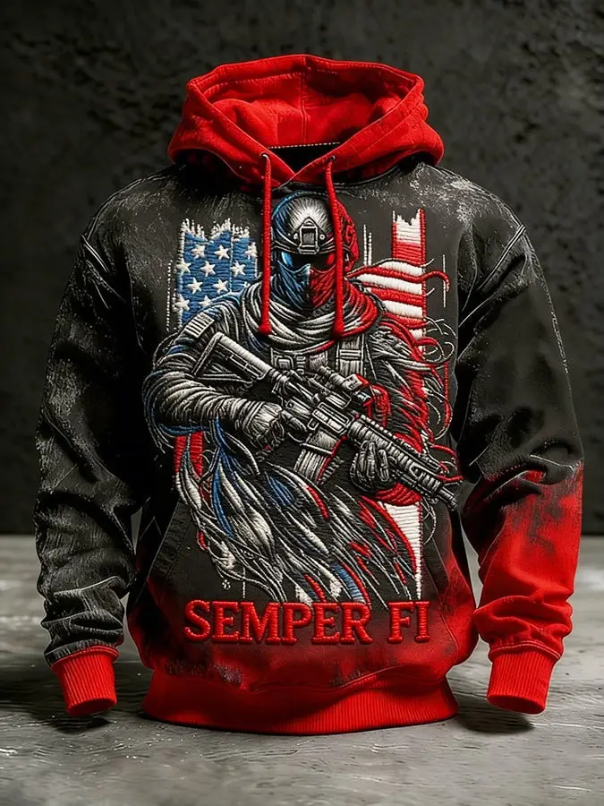 Semper Fi USMC Soldier Hoodie American Flag Tactical Marine Corps Pullover Gift For Dad