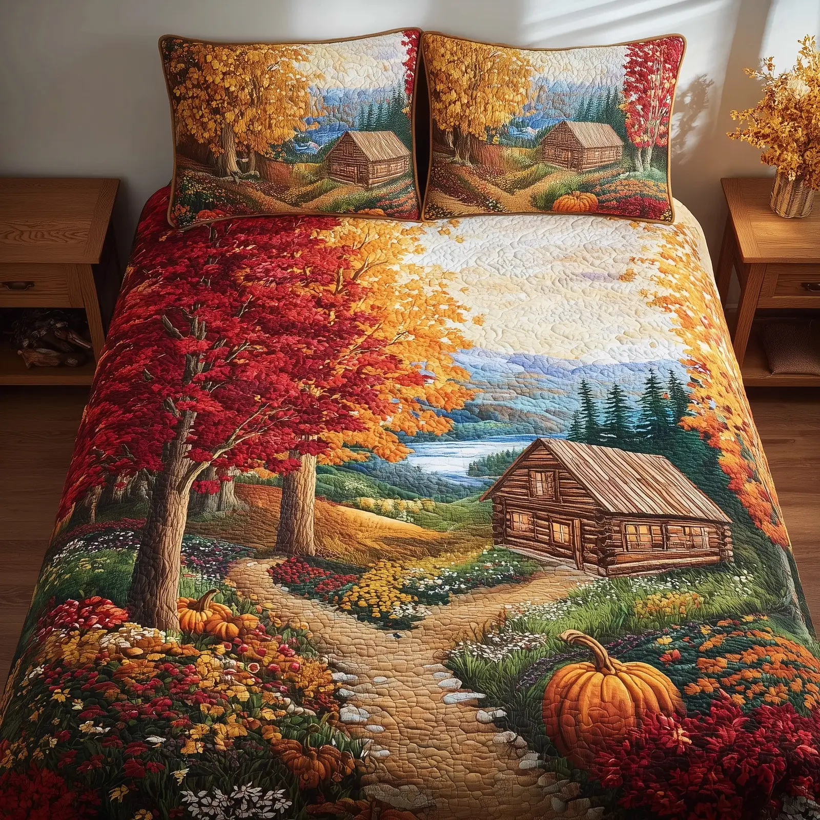 Serene Autumn Bliss Quilted Bedding Set Holiday Gift Serene Autumn Bliss Quilted Bedding Set Holiday Gift - Image 1