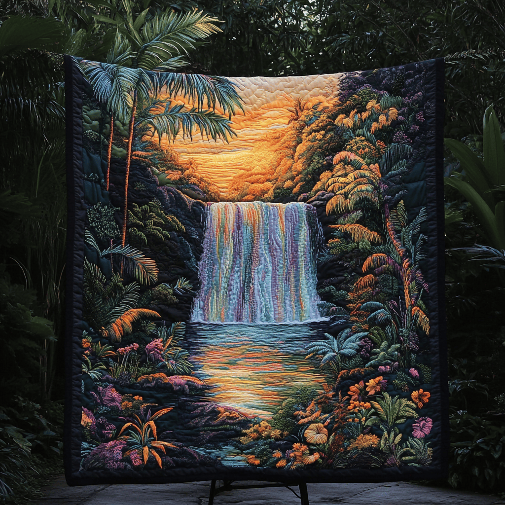 Serene Falls Quilted Blanket Bedroom Xmas Decor Gifts For Someone Who Loves Nature