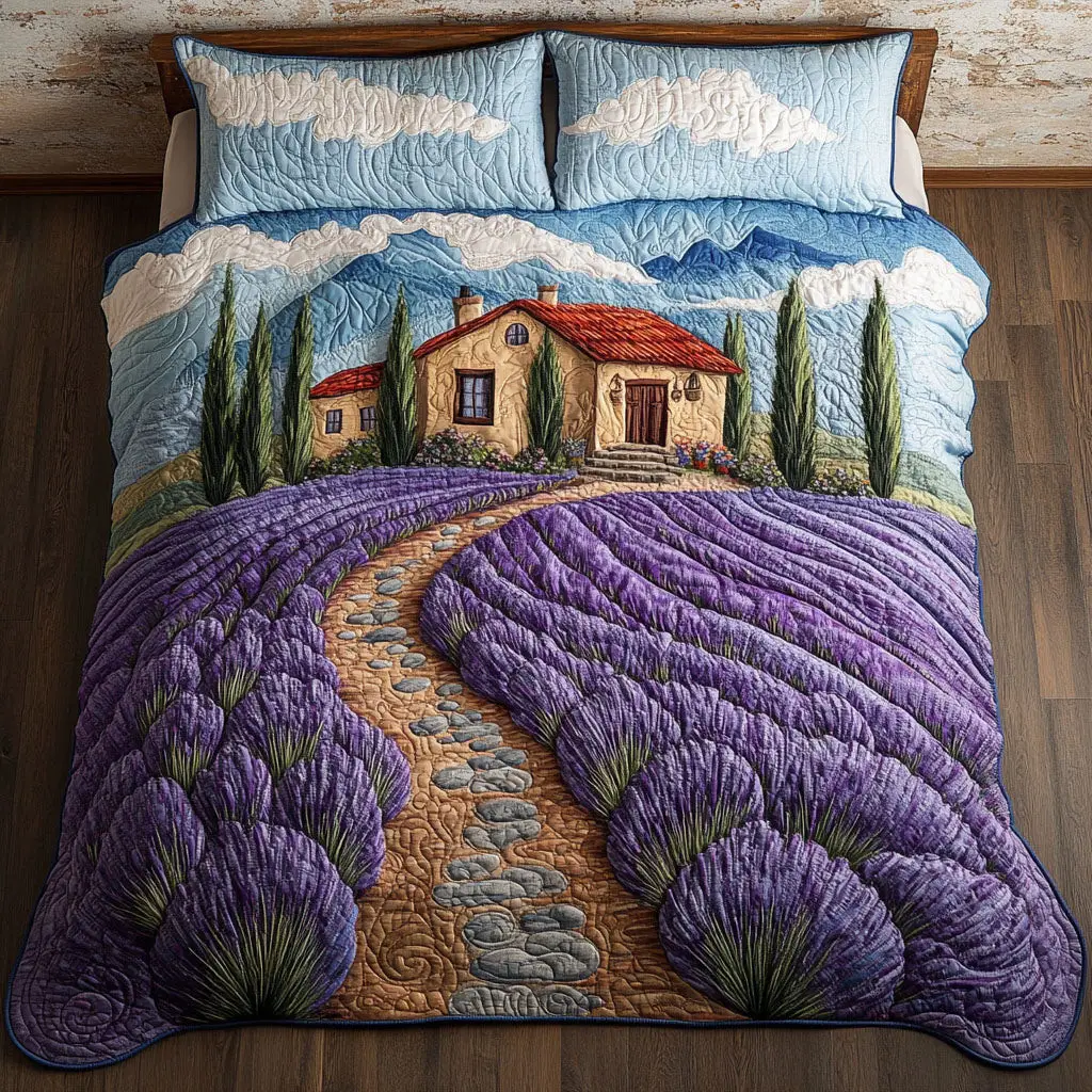 Serene Pathway Retreat Quilted Bedding Set Special Home Gift Idea for Comfortable Living Serene Pathway Retreat Quilted Bedding Set Special Home Gift Idea for Comfortable Living - Image 1
