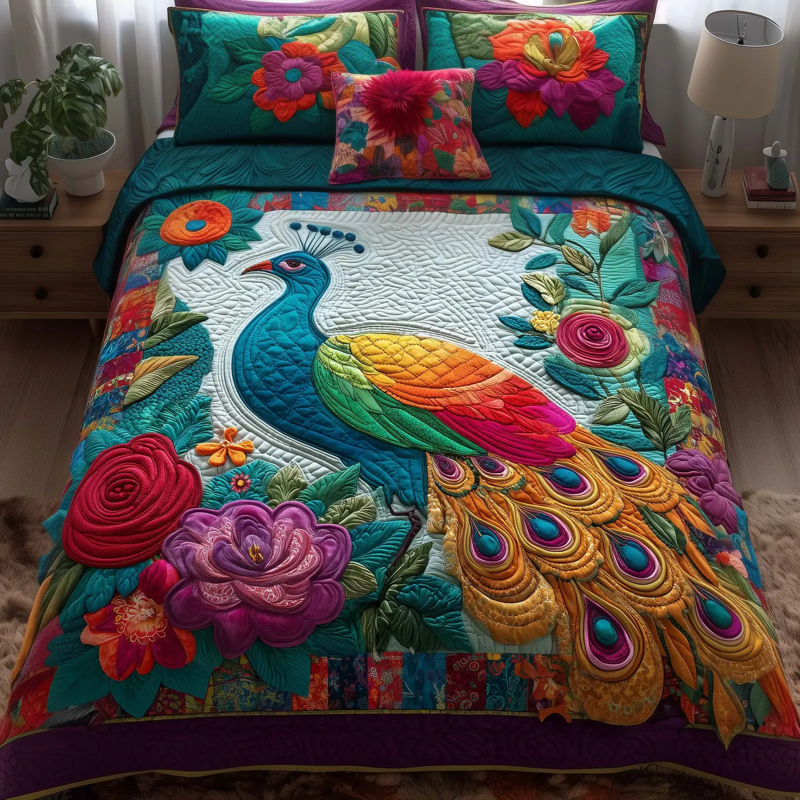 Serene Peacock Quilted Bedding Set Boho Bird Bedroom Decor Best Gift For Bird Lovers Serene Peacock Quilted Bedding Set Boho Bird Bedroom Decor Best Gift For Bird Lovers - Image 1