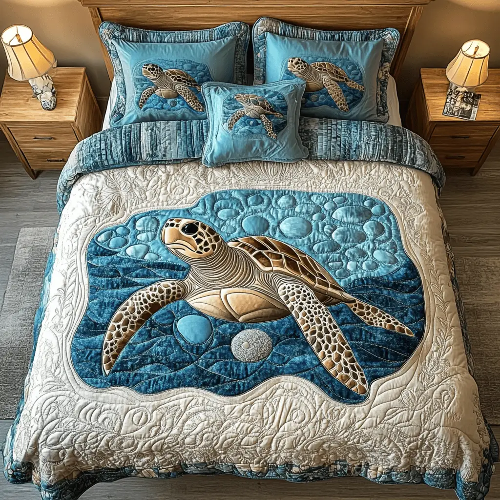 Serene Shell Quilted Bedding Set Cool Bedroom Decor Sea Turtle Christmas Gifts Serene Shell Quilted Bedding Set Cool Bedroom Decor Sea Turtle Christmas Gifts - Image 1