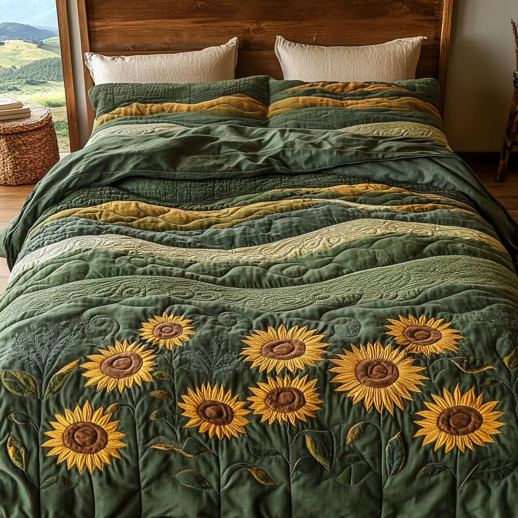 Serene Sunflower Meadow Quilted Bedding Set Thoughtful Bedroom Gift Idea for Any Occasion