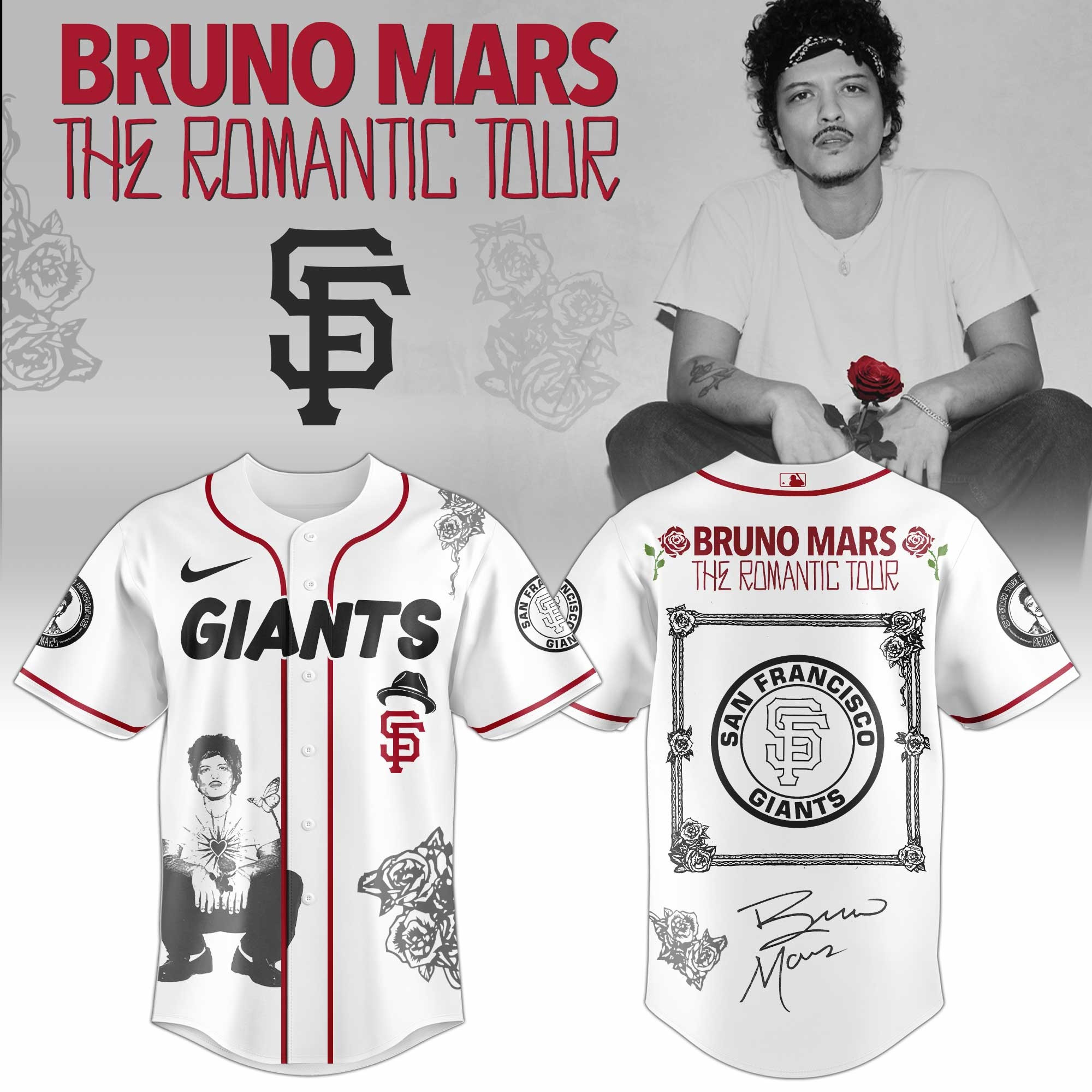 SF 49ers Bruno Mars 2026 Jersey Bruno Mars Giants Tour Merch Gift For Music Addicts