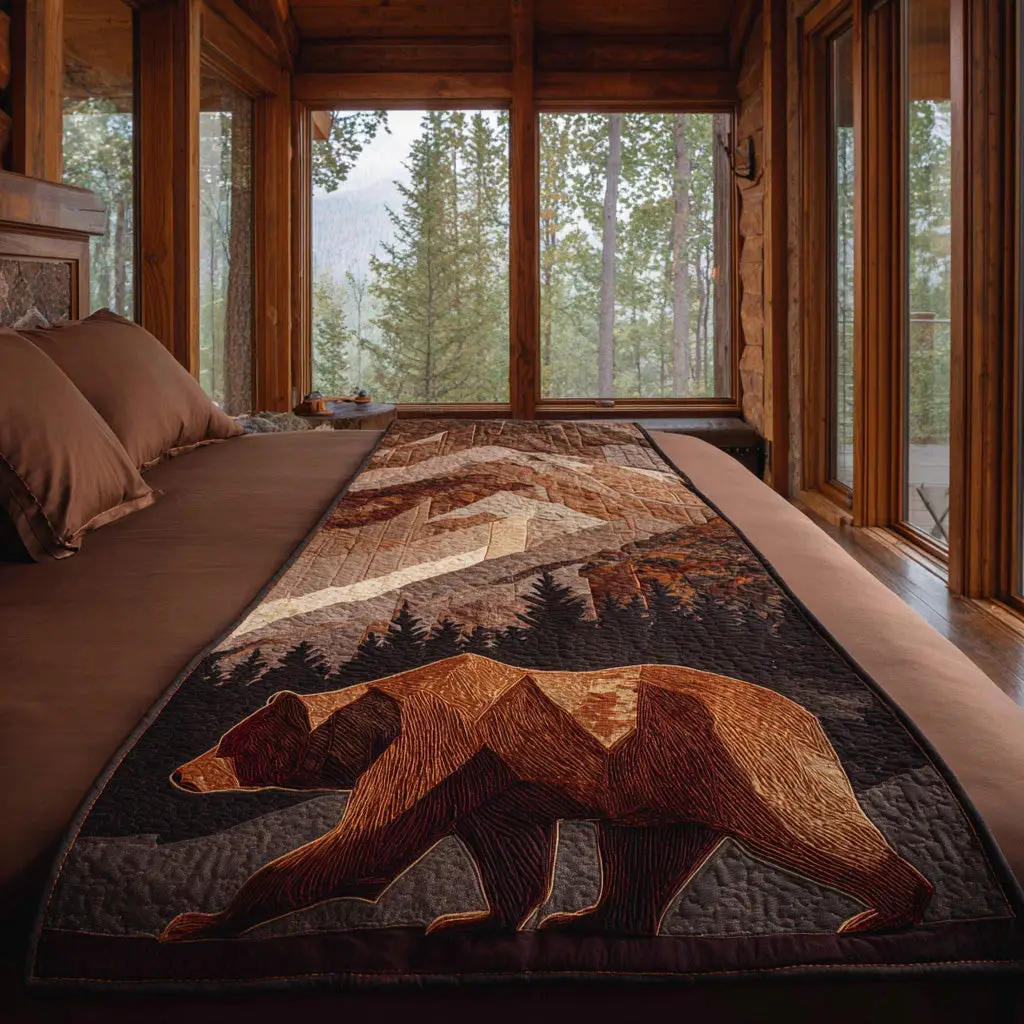 Shadow Guardian Quilted Bed Runner Shadow Guardian Bear Forest Gift
