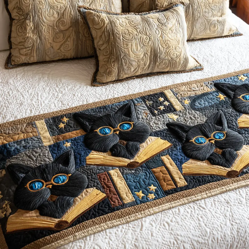 Shadow Page Cat Quilted Bed Runner Shadow Page Cat Design Housewarming Gift