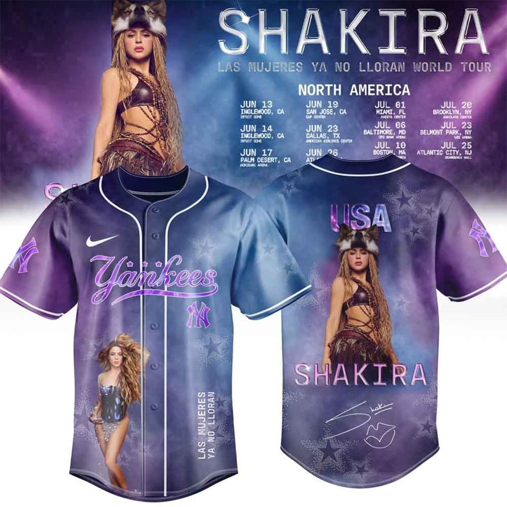 Shakira Las Mujeres Ya No Lloran World Tour X NY Yankees Baseball Jersey 2026 Fan Merch
